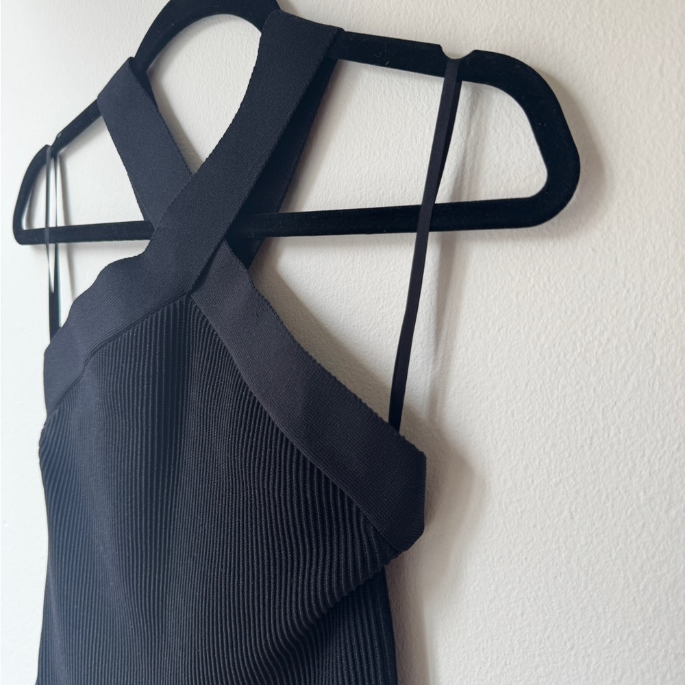 Babaton Black Ribbed Cross Neck Cocktail Dress - Picture 4 of 8